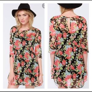 🌷Volcom Rosebud Black Floral Print Babydoll Dress